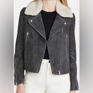 Rag & Bone - Mack motorcycle jacket - Gray with Shearling Collar - Large
